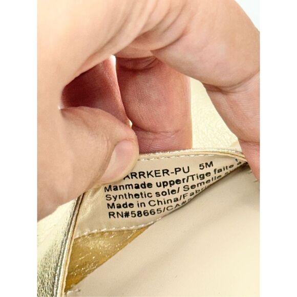 BP Sandals Womens Size 5 Gold Parker Ankle Strap Chunky Triangular Heels - Picture 9 of 10